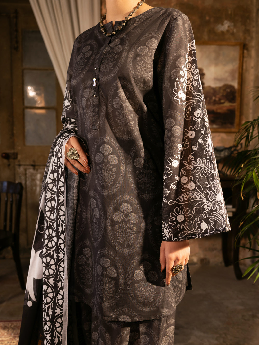 Charcoal Cotton Lawn Unstitched 3PC - ALP-3PS-2712