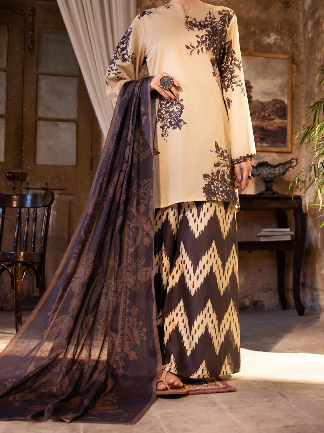 Fawn Cotton Lawn Unstitched 3PC - ALP-3PS-2713
