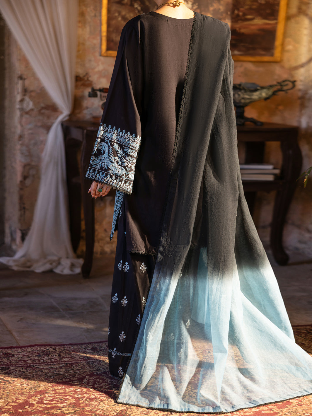 Black Cotton Lawn Unstitched 3 Piece - ALP-3PS-2719