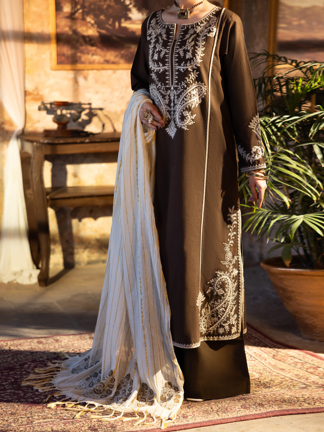 Brown Dobby Unstitched 3 Piece - ALP-3PS-2721