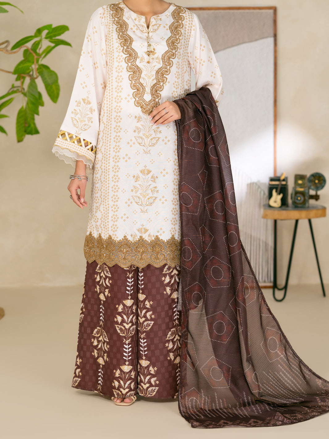 White Swiss Jacquard 3Pc Unstitched - ALP-3PS-2729