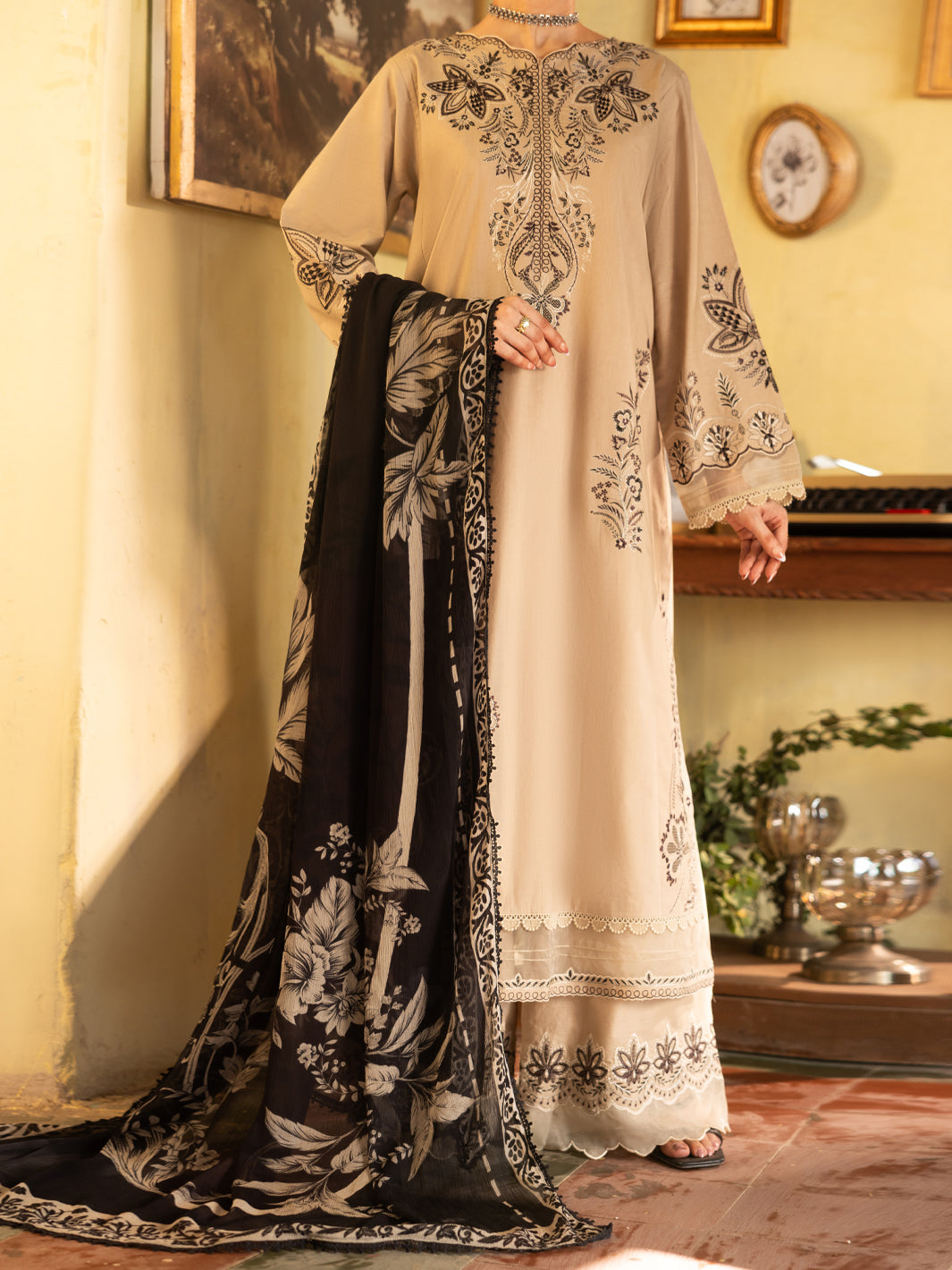 Beige Dyed Lawn Unstitched 3Pc - ALP-3PS-2735
