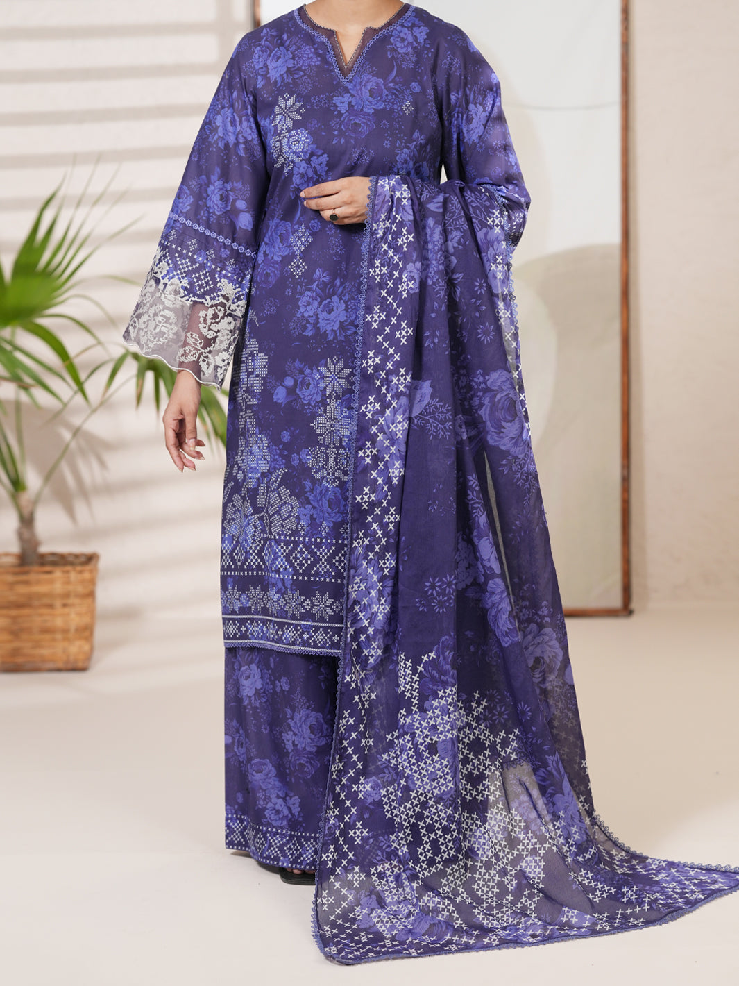 Blue Cambric Unstitched 3Pc - ALP-3PS-2747