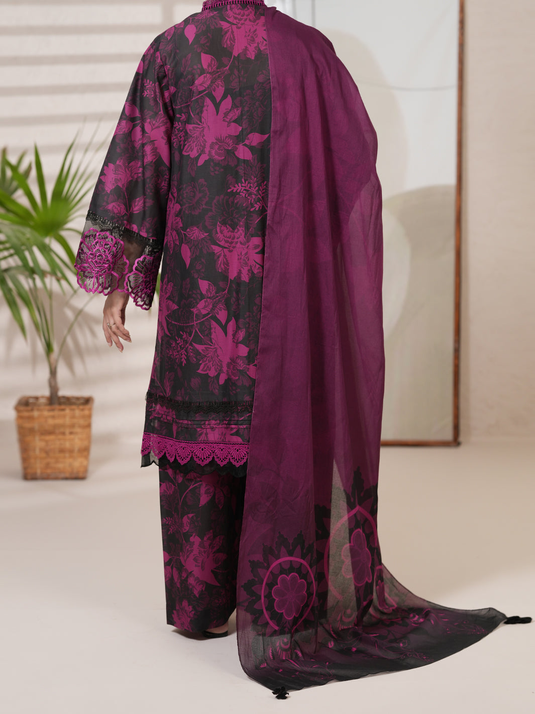 Magenta Cambric Unstitched 3 Piece - ALP-3PS-2749