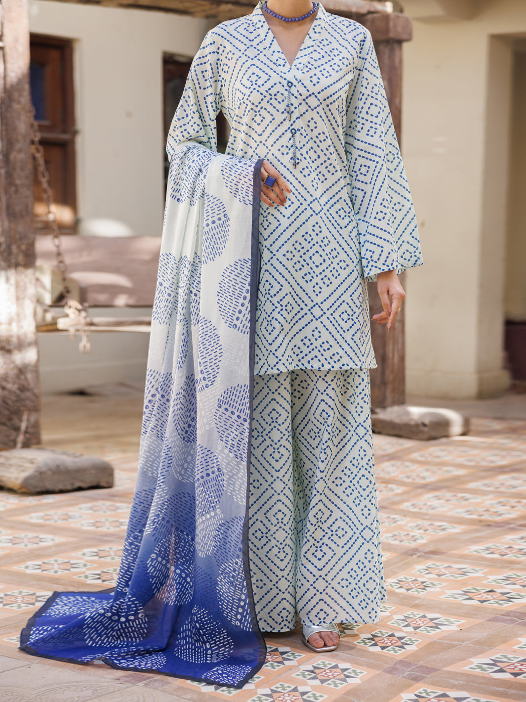 Off White Cotton Stitched 3PC - ALP-3PS-2819