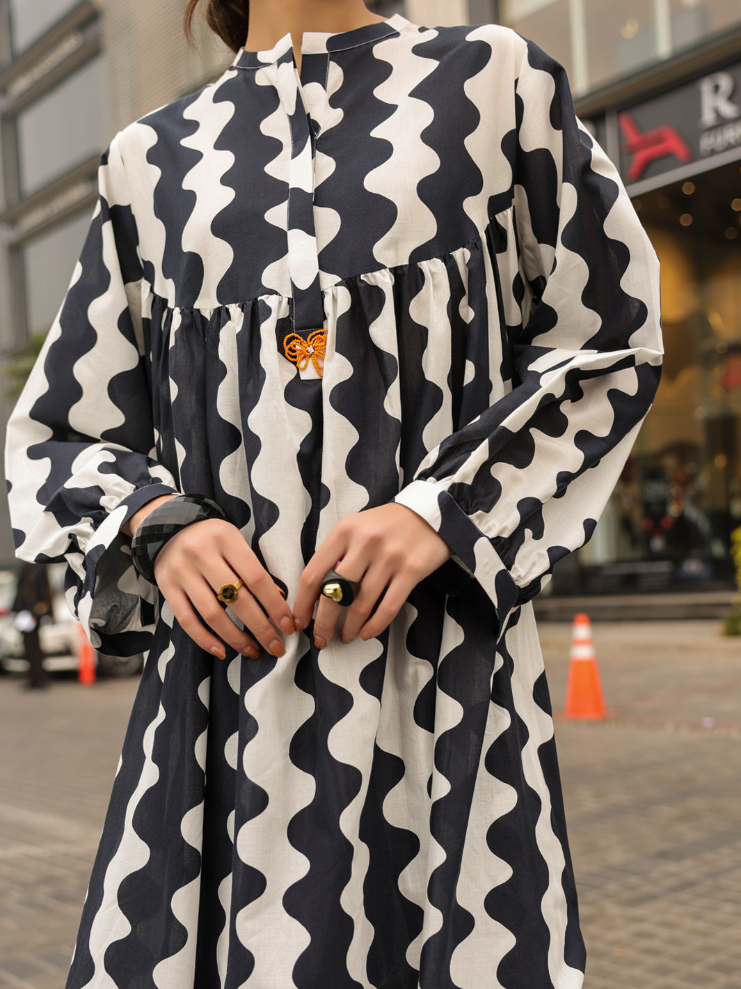Black White Lawn Kurti - ALP-SLK-2543