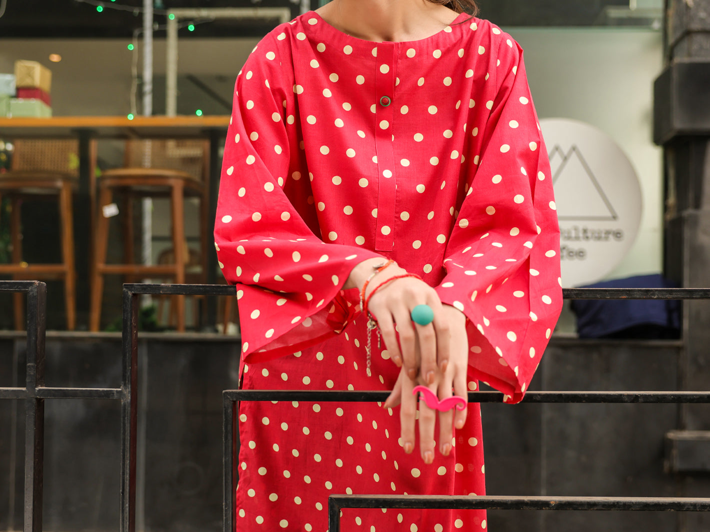 Red Lawn Kurti - ALP-SLK-2549