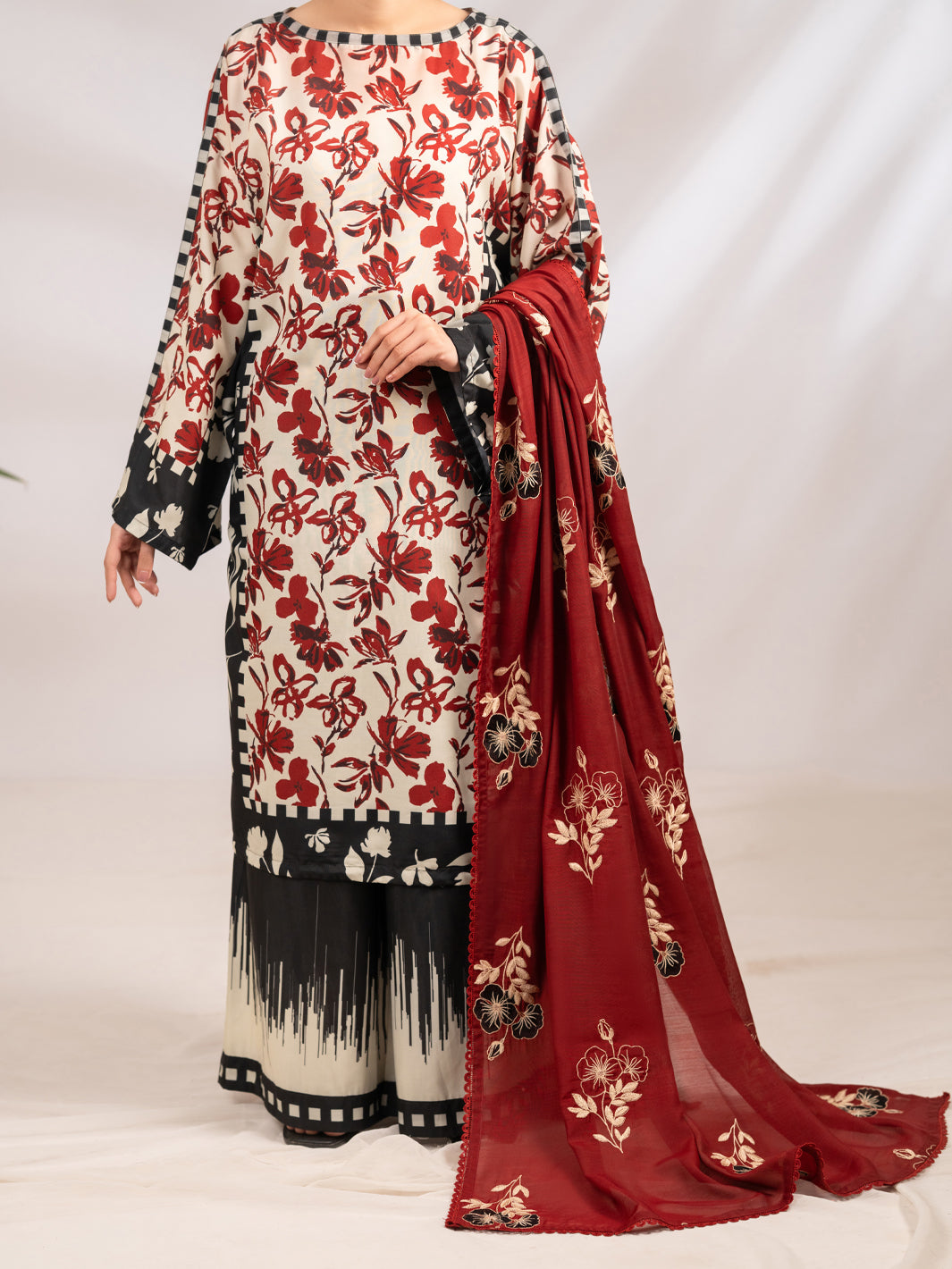 Maroon Silk Lawn 2Pc Stitched - ALP-2PS-LKS-2339