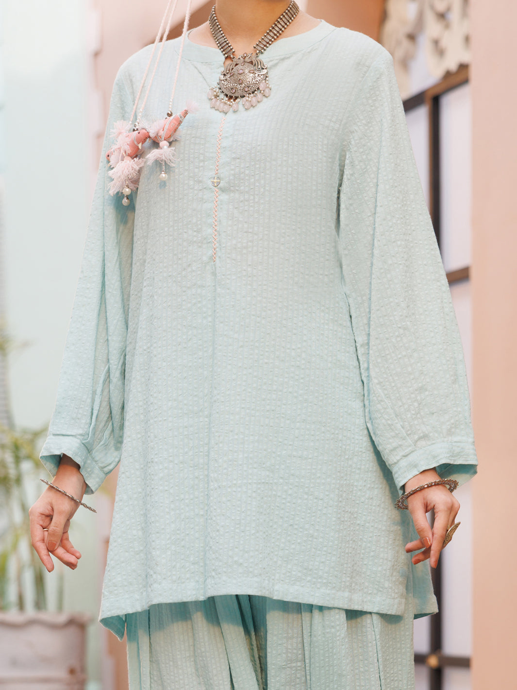 Sea Blue Seersucker 2Pc Stitched - ALP-2PS-LKS-2524