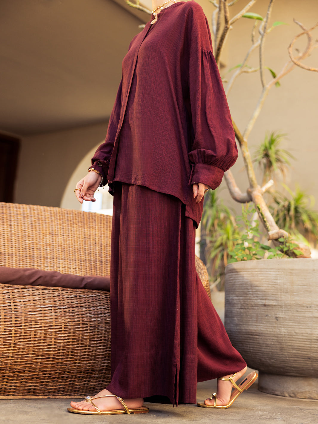Brown Crosshatch Stitched 2PC - ALP-2PS-LKS-2790