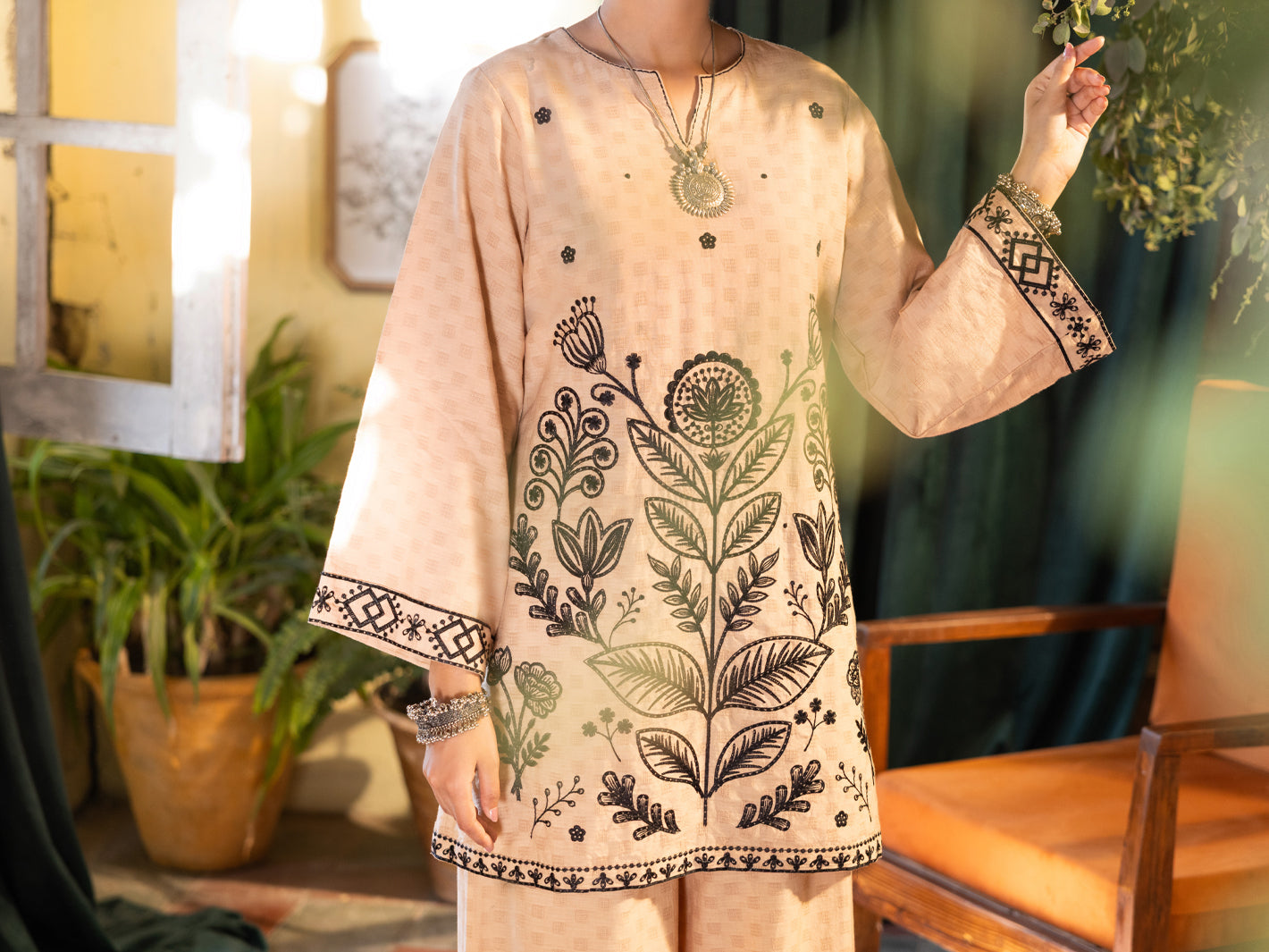 Beige Cotton Dobby Stitched 2Pc - ALP-2PS-LKS-2839
