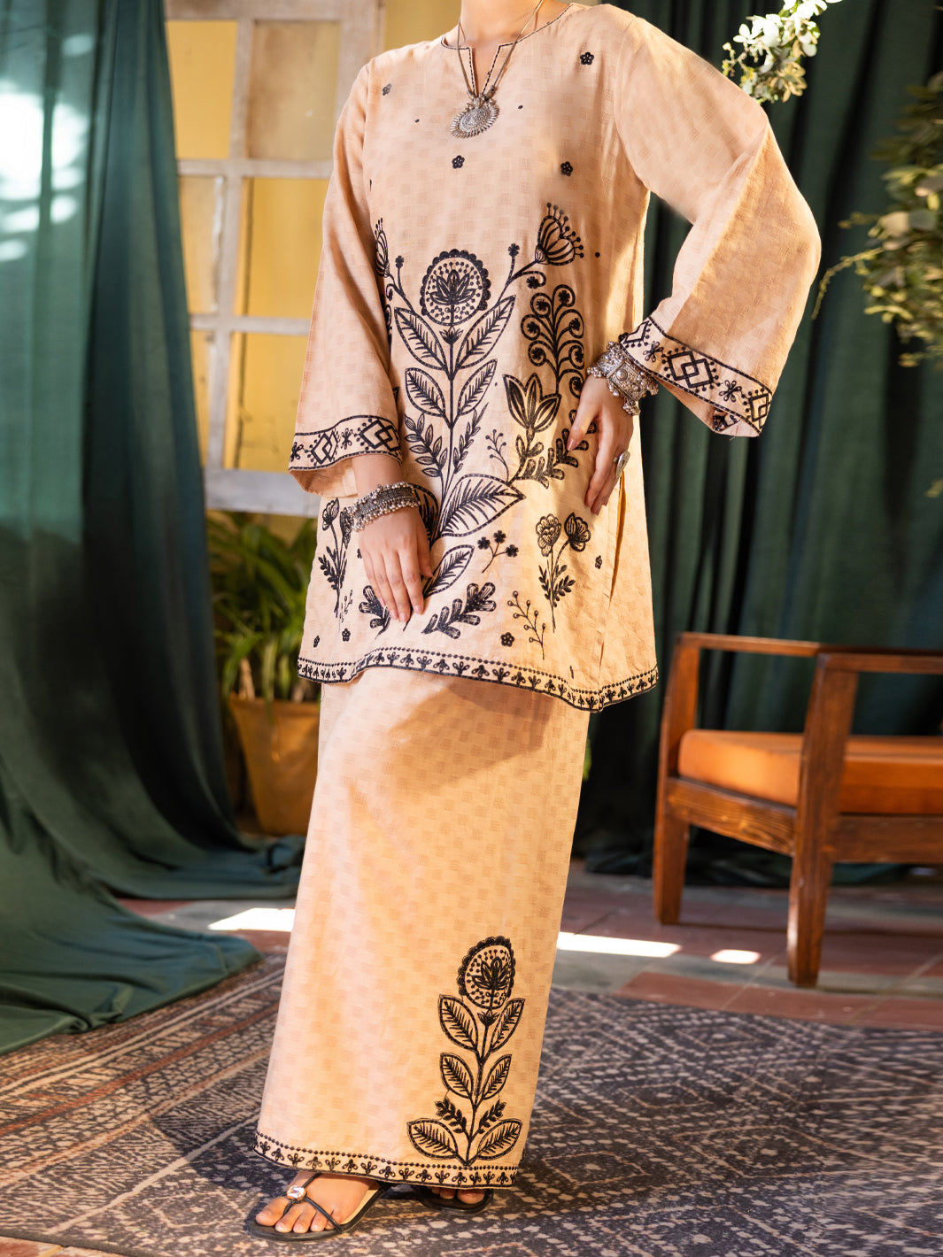 Beige Cotton Dobby Stitched 2Pc - ALP-2PS-LKS-2839