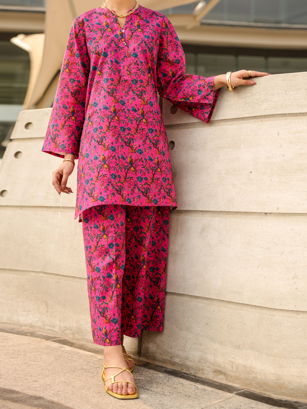 Pink Lawn Co-Ord Set - ALP-2PS-SLKS-2510