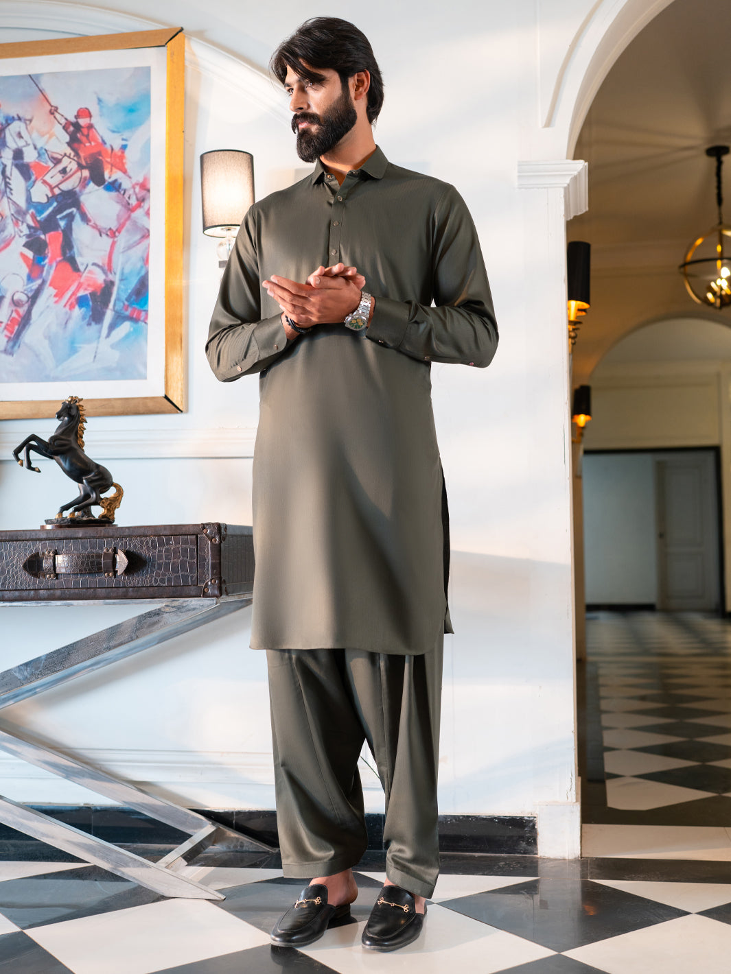 Olive Cut & Sew Kameez Shalwar - ALWA-KS-637