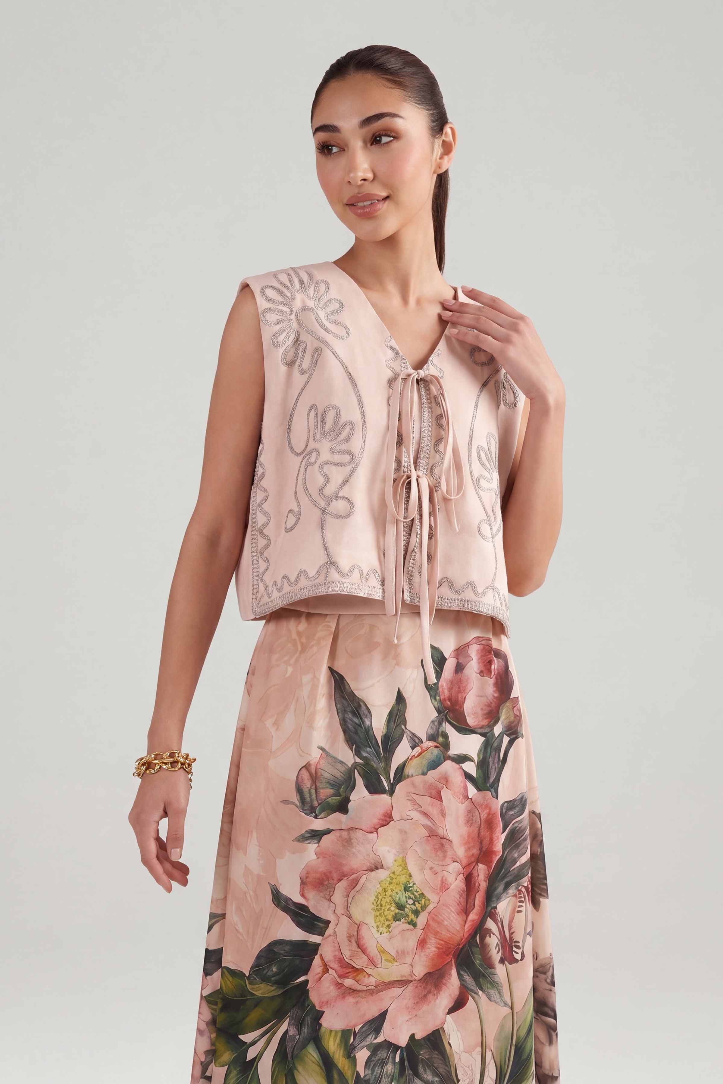 2 Piece - Printed Embroidered Suit - AS26-12