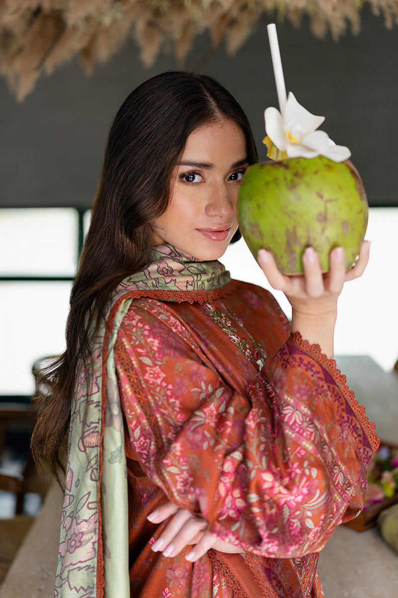 AUTUMN GLAZE-3PC SATIN PRINTED SUIT