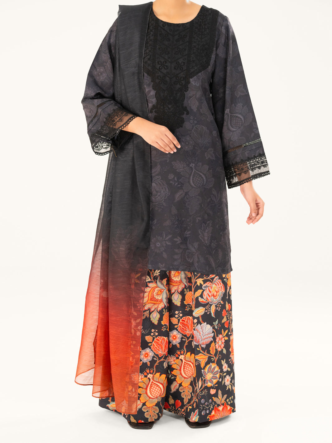 Black Poly Jacquard 3Pc Stitched - AWP-3PS-767