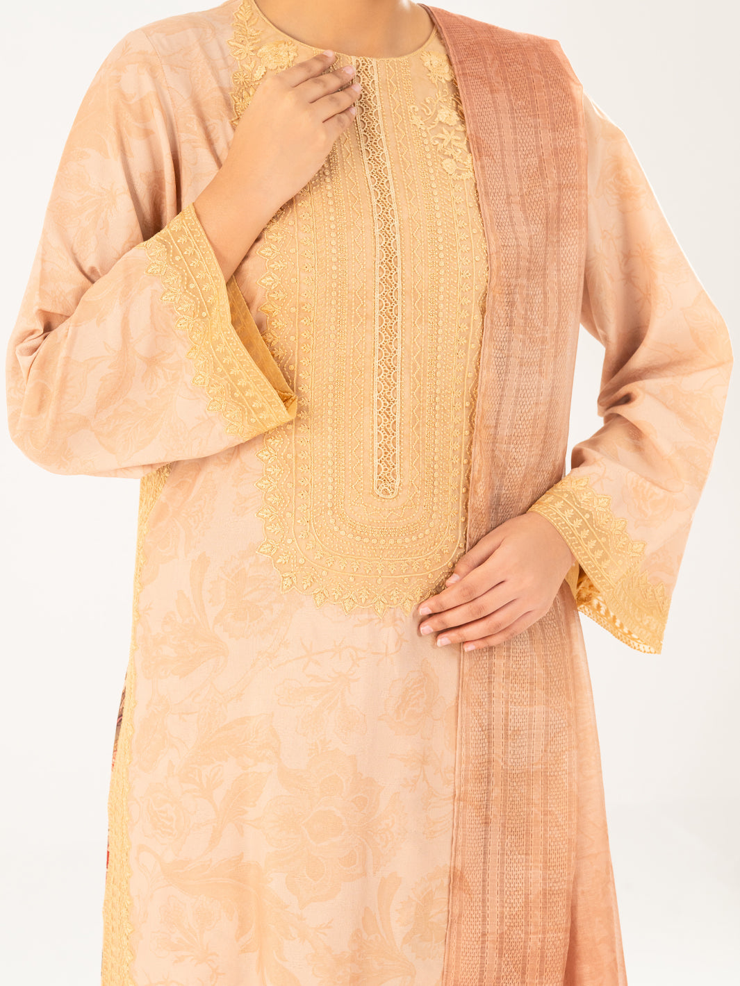 Khaki Poly Jacquard 3Pc Stitched - AWP-3PS-768