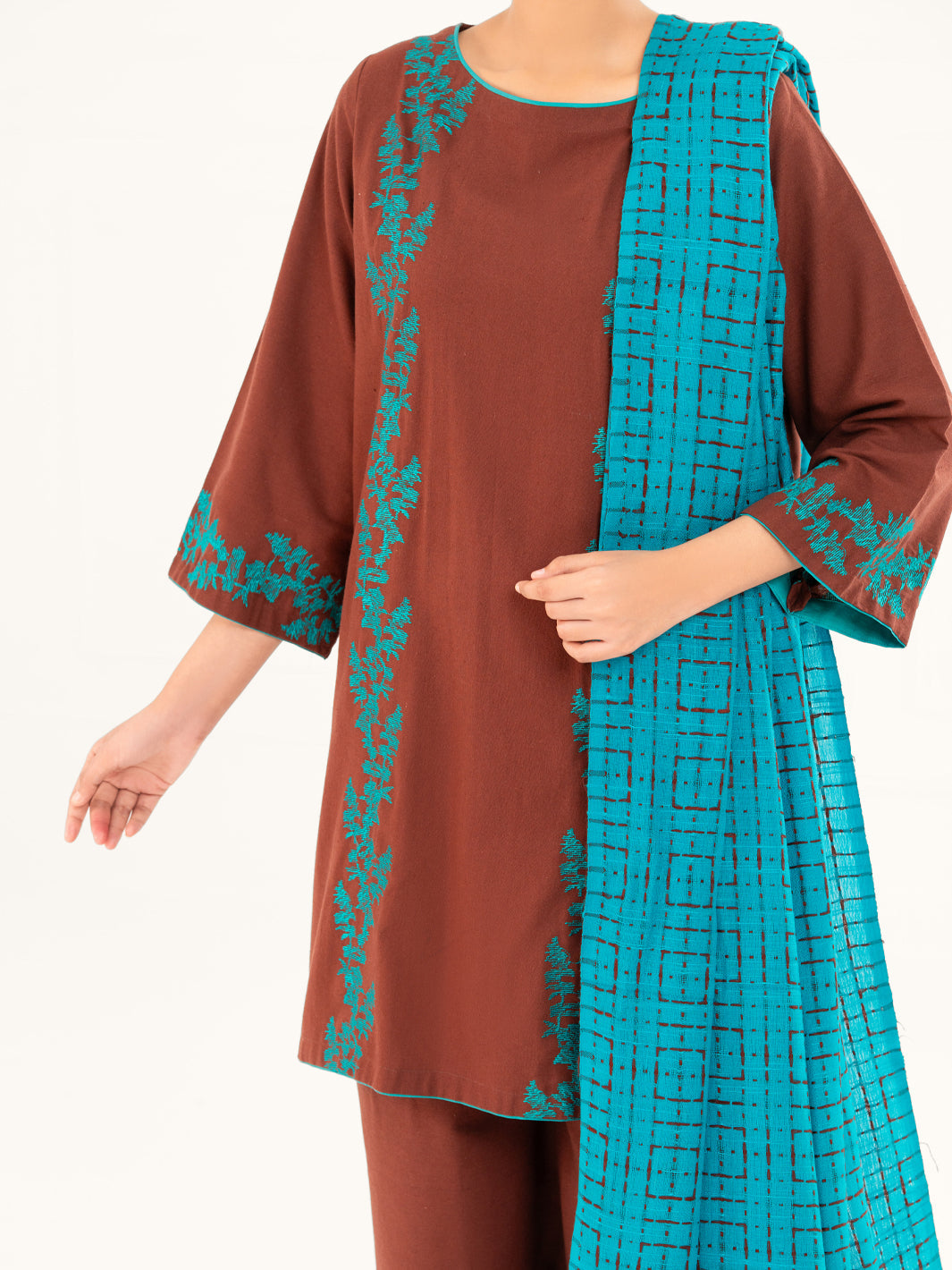 Brown Light Khaddar 3Pc Stitched - AWP-3PS-774