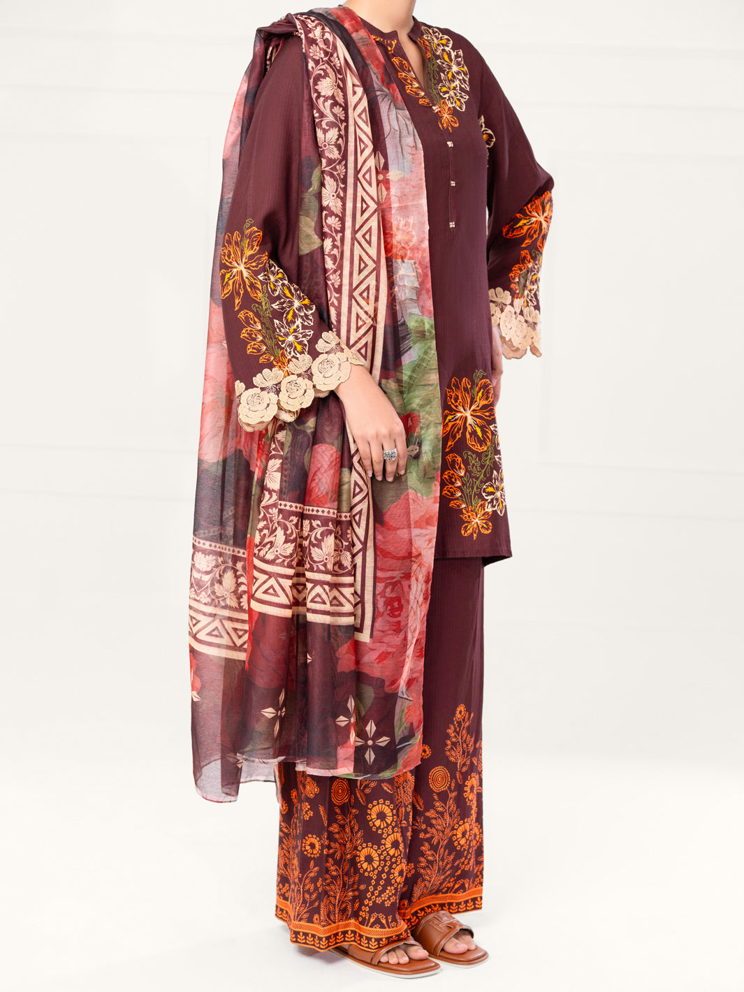 Maroon Viscose Raw Silk 3Pc Unstitched - AWP-3PS-805
