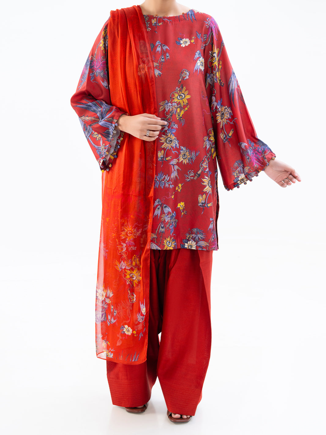 Rust Poly Cambric 2Pc Unstitched - AWP-LKD-841
