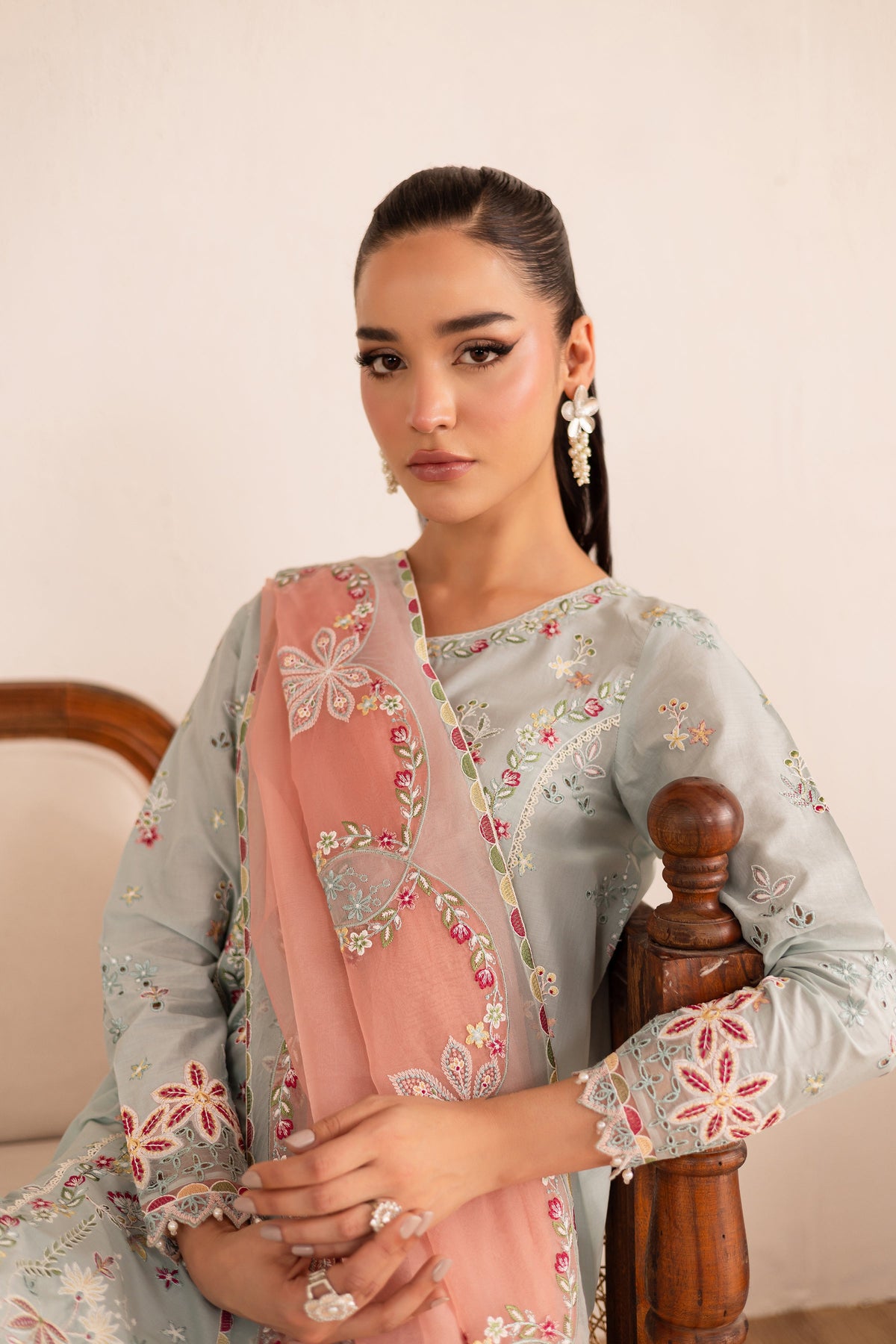 Across The Ocean 3Pc - Embroidered Solid Dress