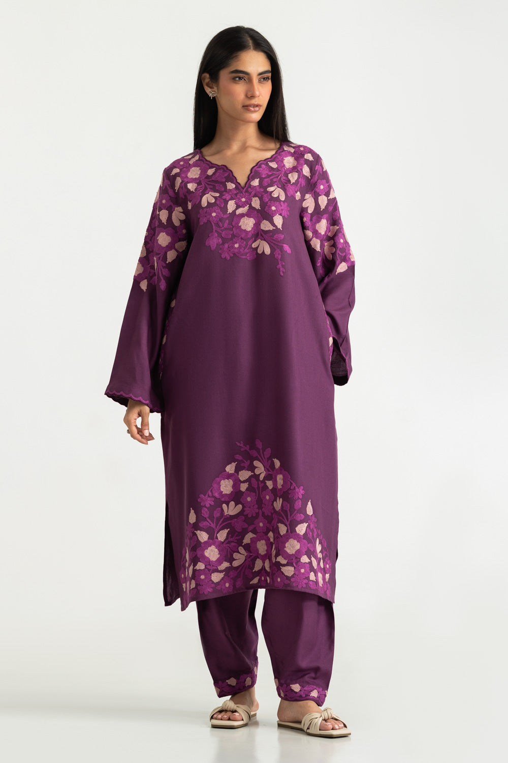Acrylic Embroidered Co-Ord Set - W-AP-26-489299
