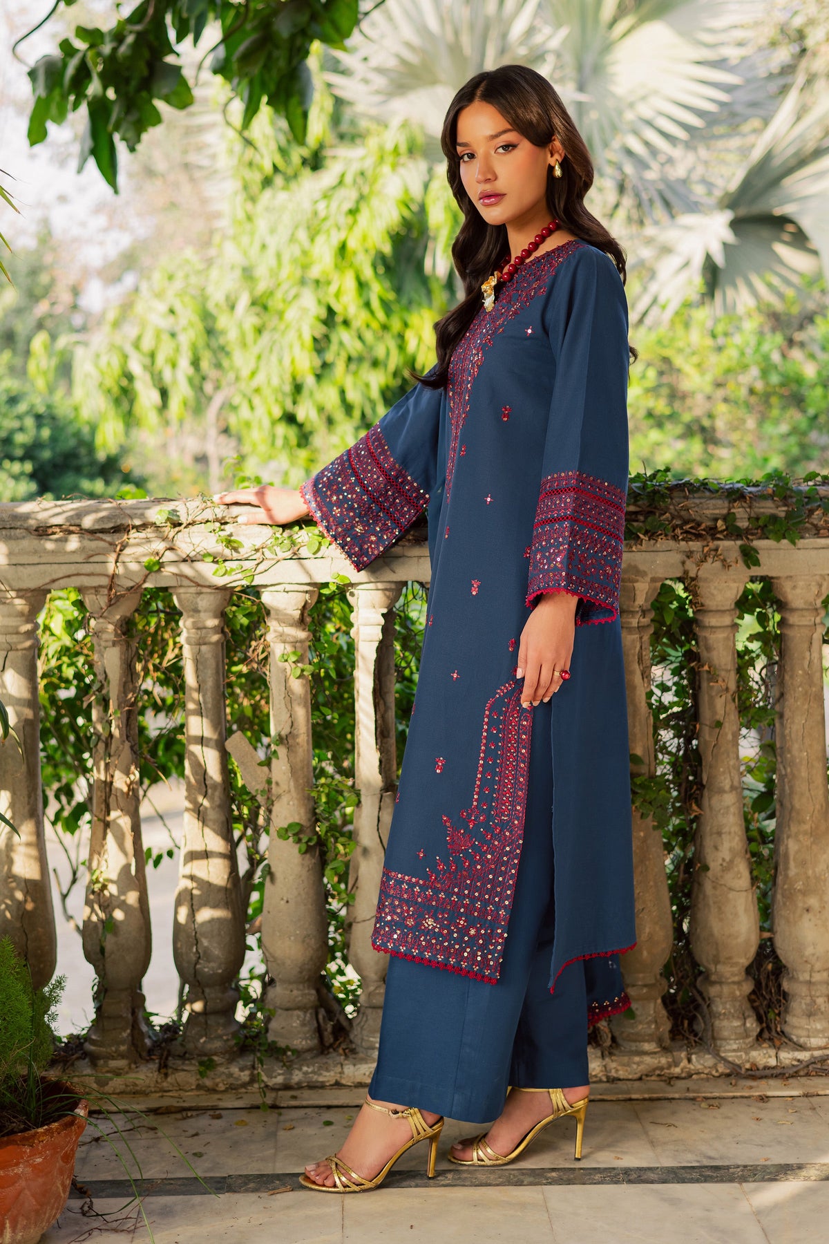 Aeina 3Pc - Embroidered Khaddar Dress
