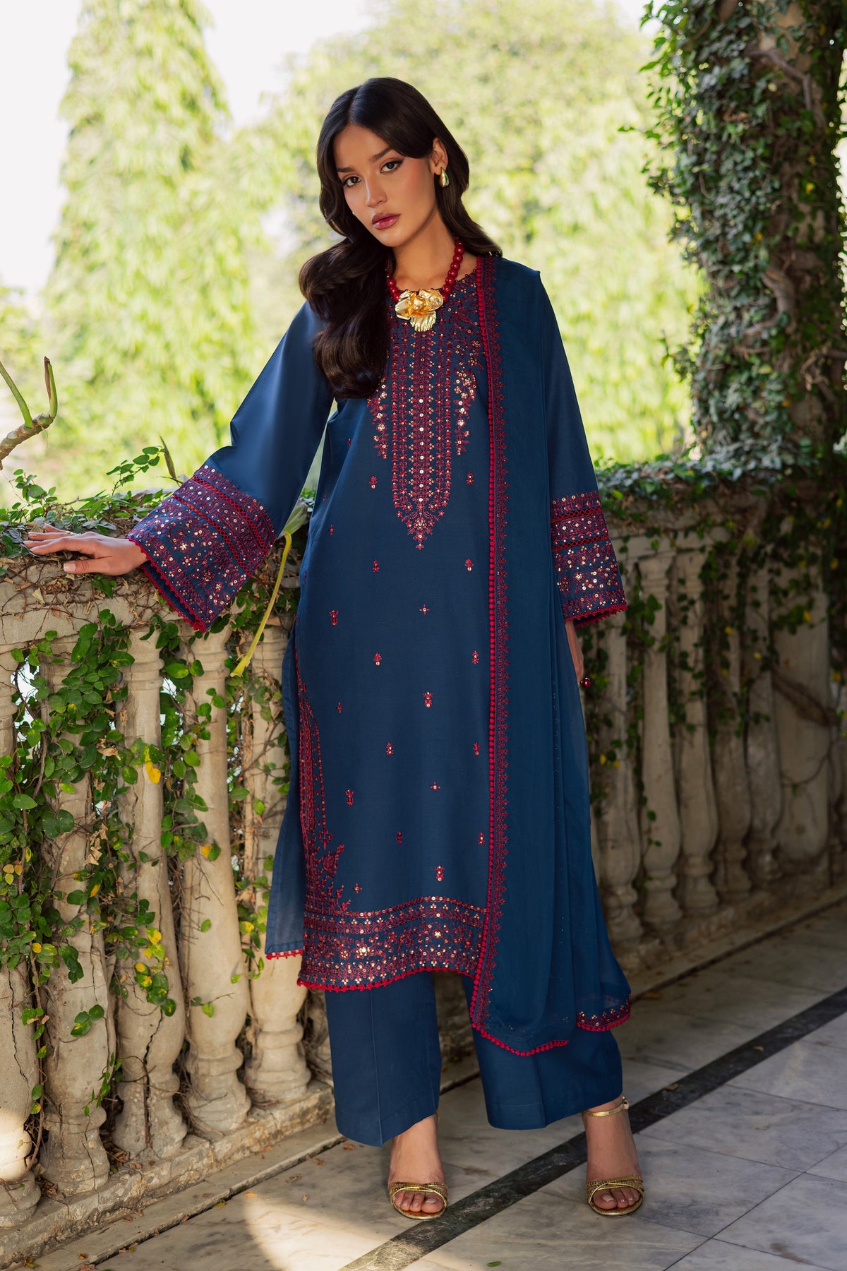 Aeina 3Pc - Embroidered Khaddar Dress