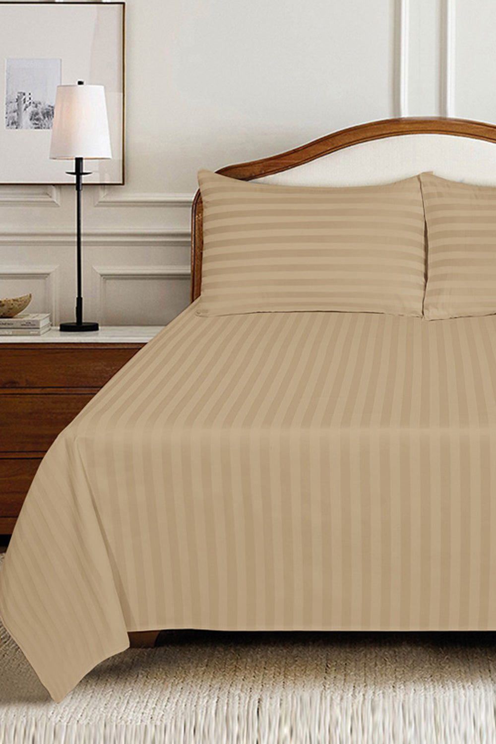 Almond Buff Luxury Stripe Bed Sheet Set