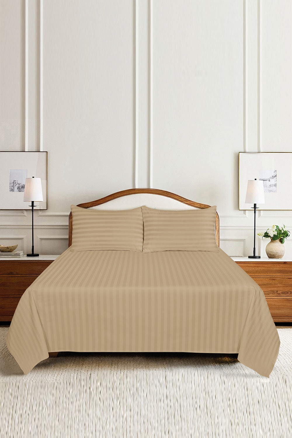 Almond Buff Luxury Stripe Bed Sheet Set