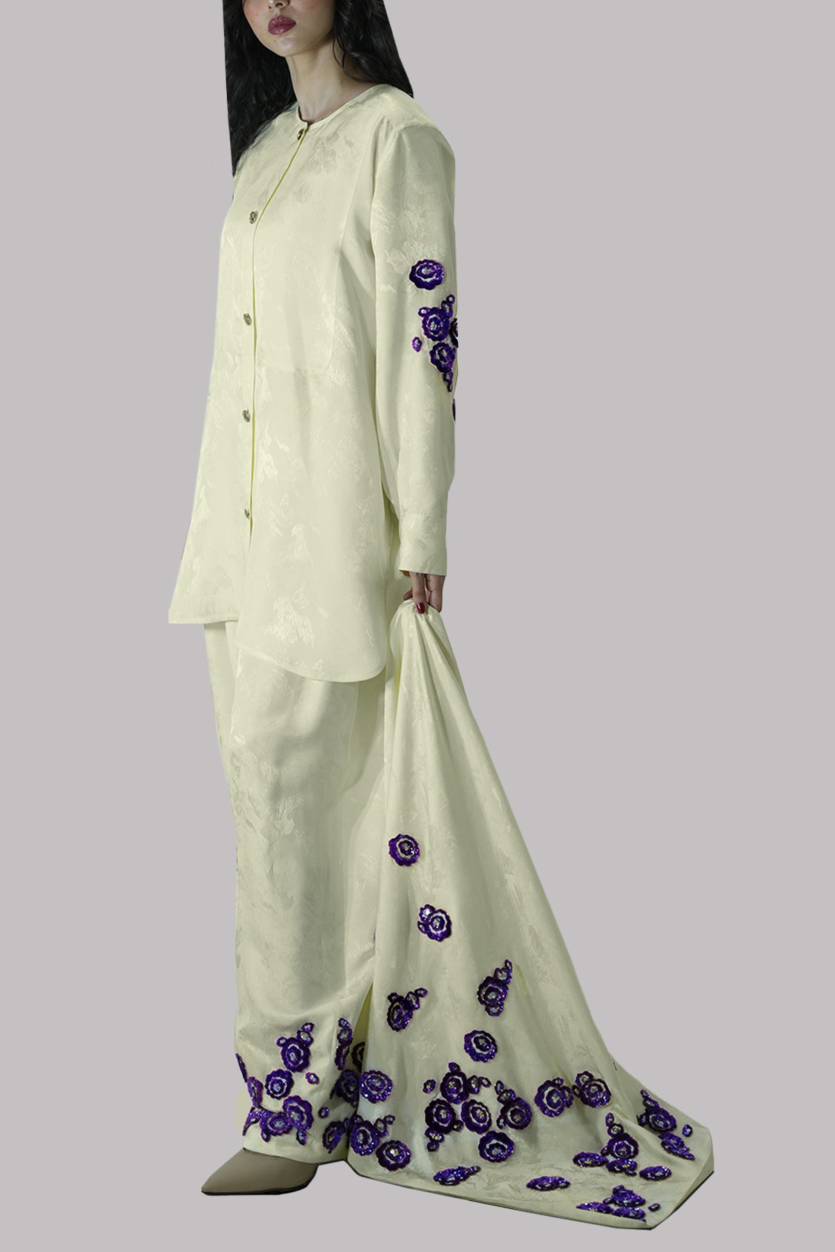Off White Italian Embossed Tunic Set
