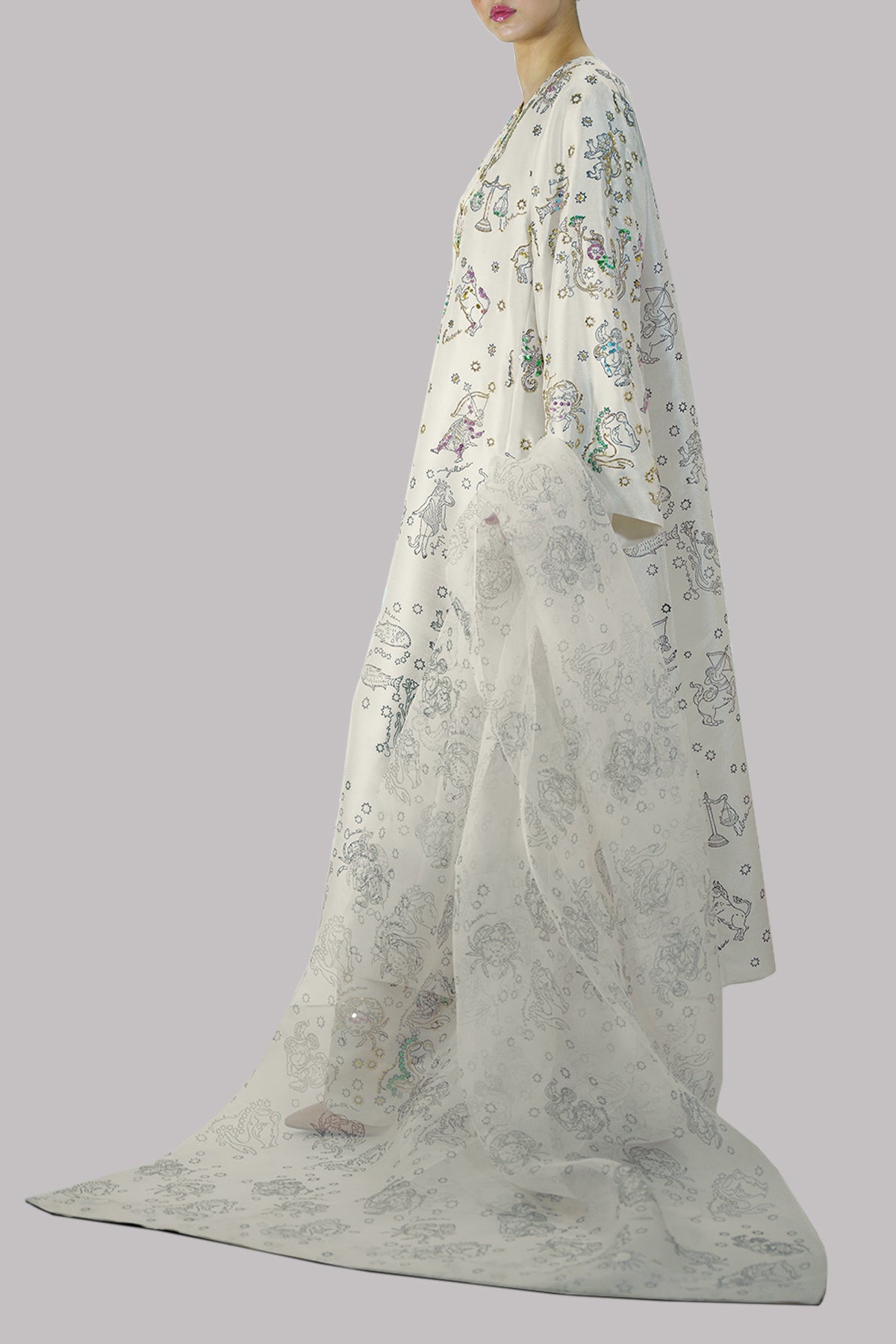 Egret Embellished Raw Silk Set