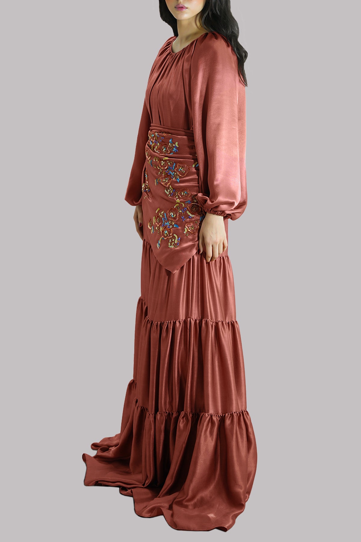 Burnt Orange Tiered Dress