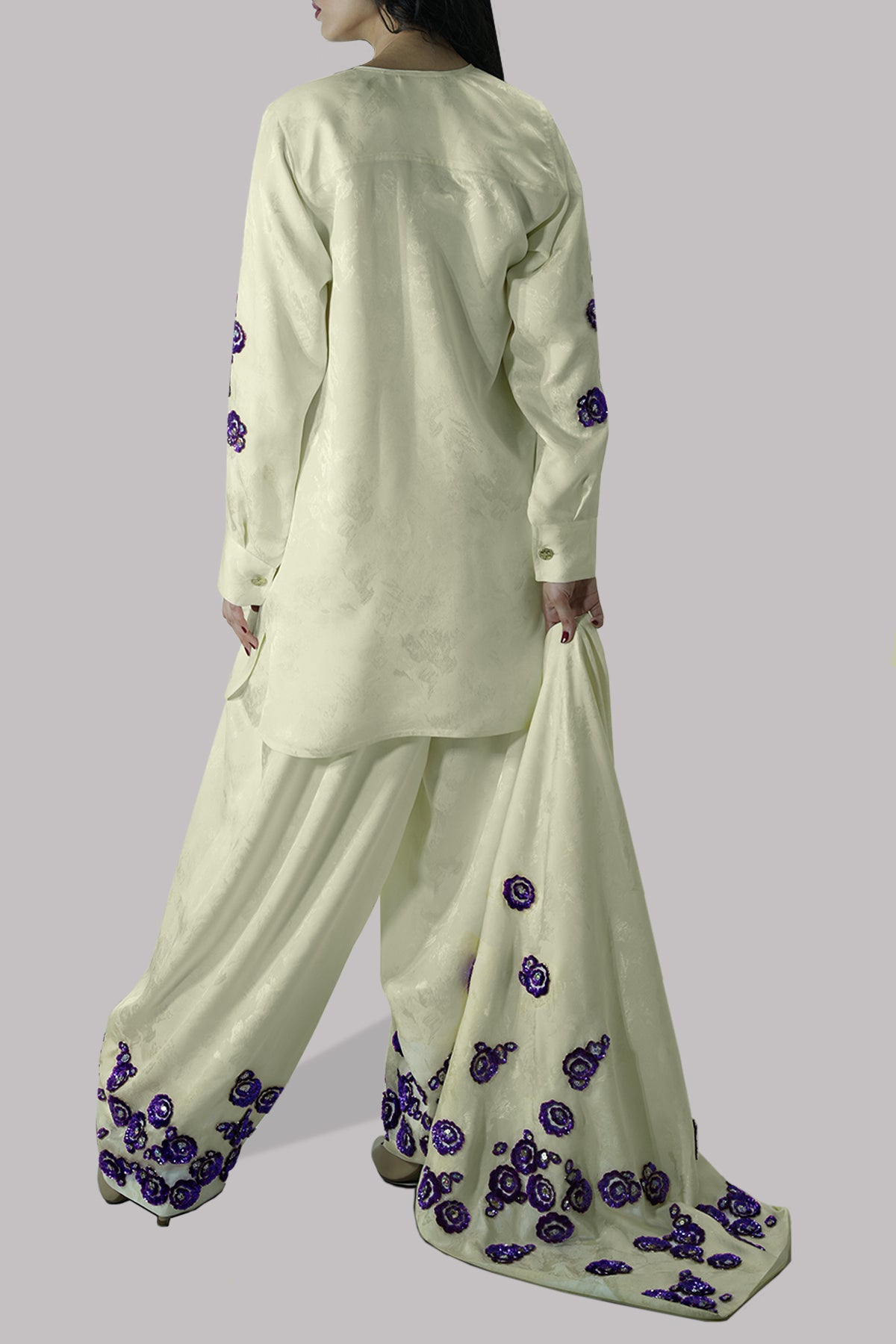 Off White Italian Embossed Tunic Set