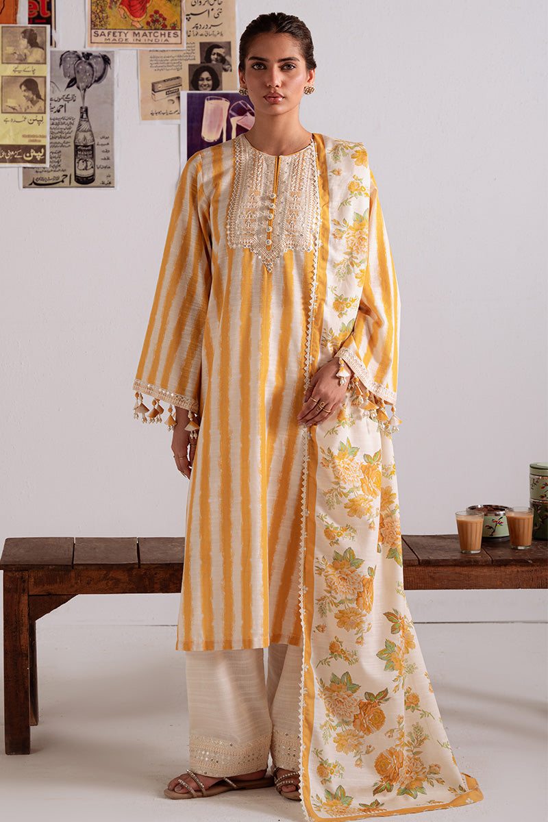 OCHRE BLISS-3PC KHADDAR PRINTED SUIT