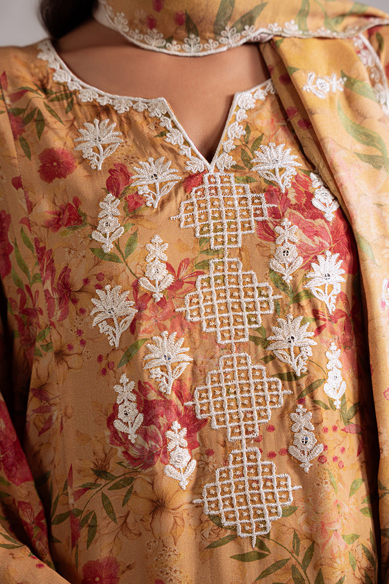 MUSTARD ORCHID-3PC LINEN PRINTED SUIT