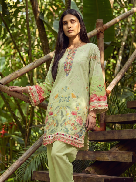 SS26DC-2606 NEON GREEN LAWN 2PCS EMBROIDERED KURTA WITH TROUSER
