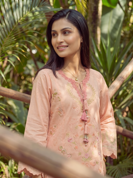 SS26DC-2605 ORANGE LAWN 2PCS EMBROIDERED KURTA WITH TROUSER