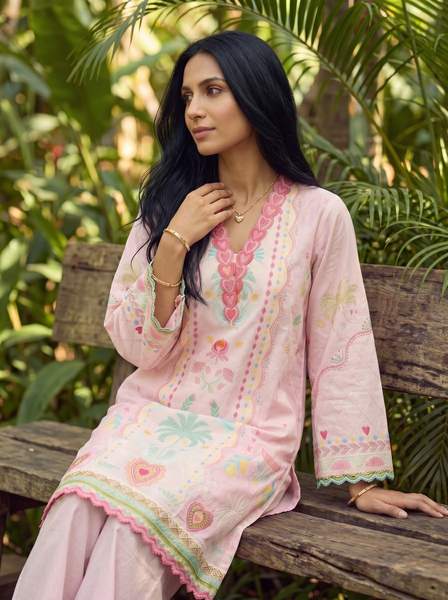 SS26DC-2600 PINK LAWN 2PCS EMBROIDERED KURTA WITH TROUSER