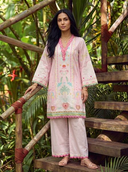SS26DC-2600 PINK LAWN 2PCS EMBROIDERED KURTA WITH TROUSER
