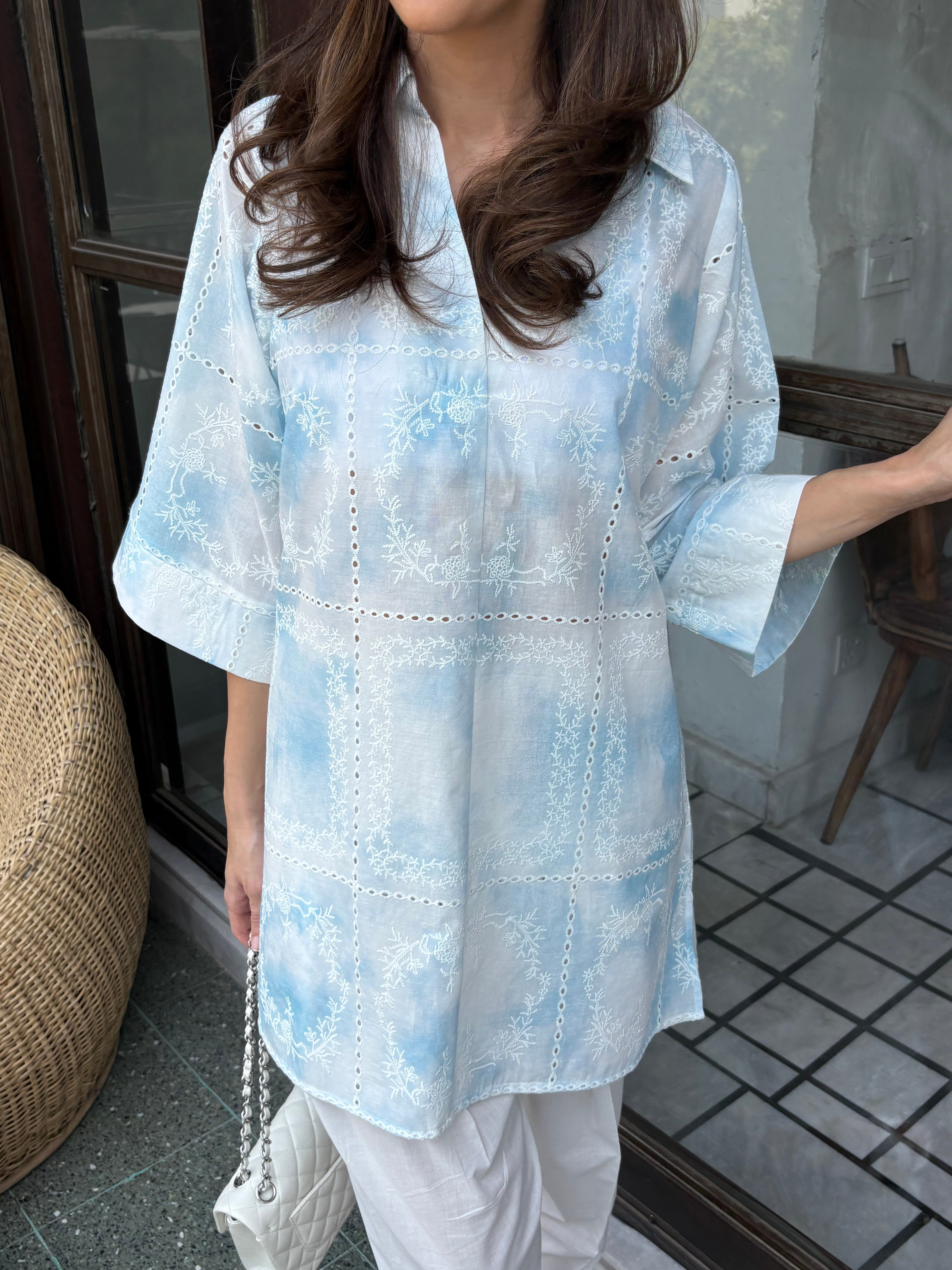 Blue Tie & Dye Chikankari Toby