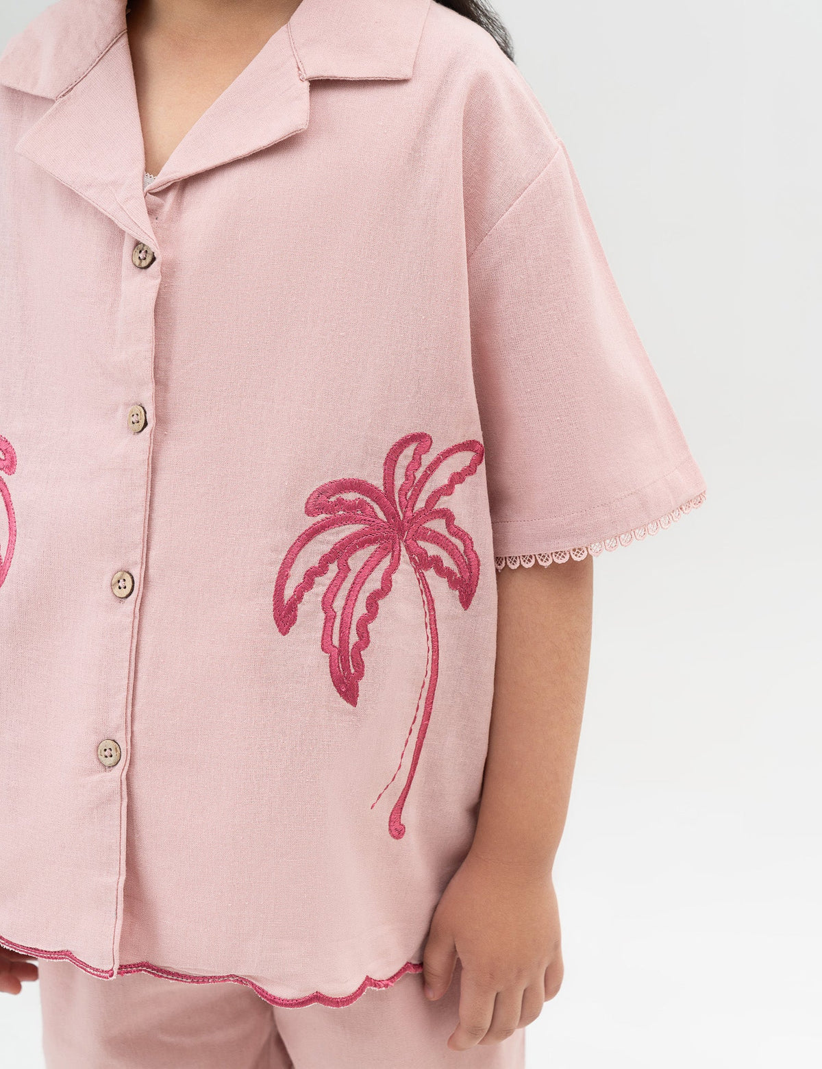 2 PIECE PALM TREE EMBROIDERED SUIT