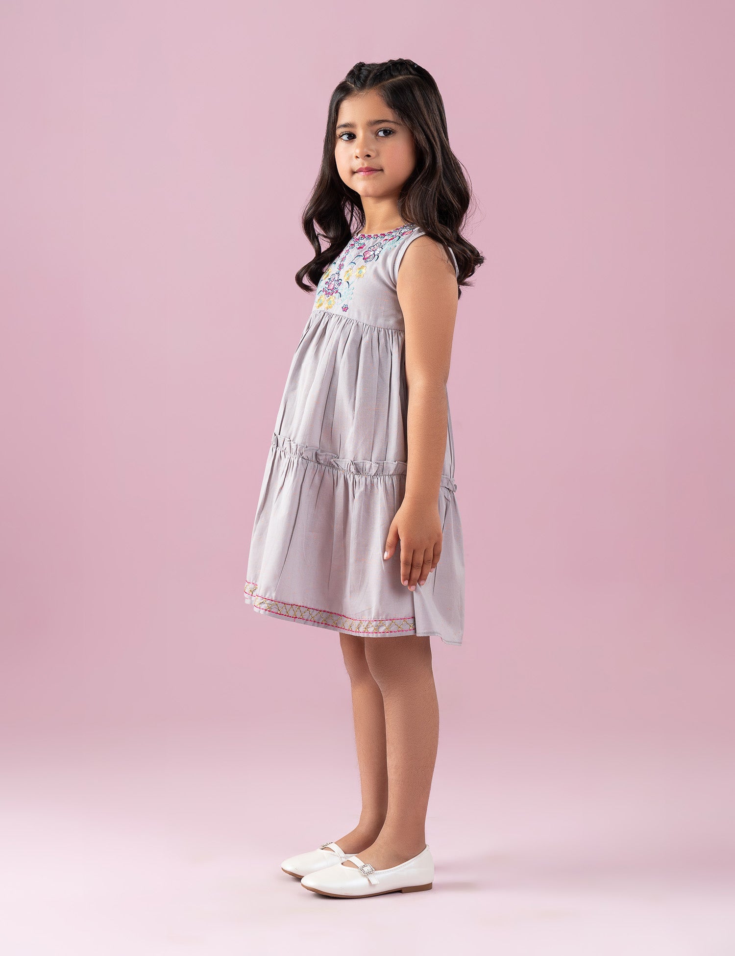 FLORAL EMBROIDERED TIERED DRESS