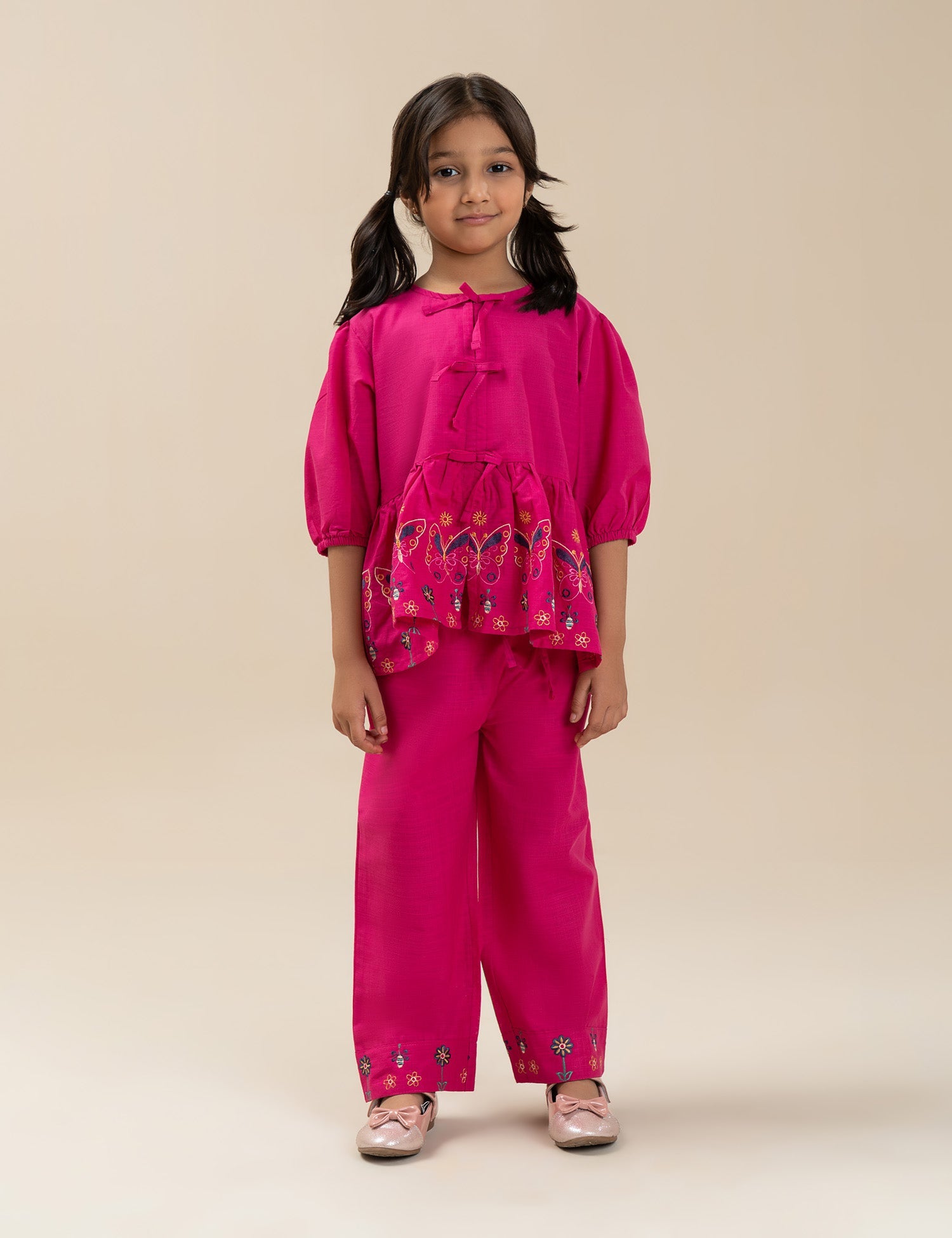 2 PIECE BUTTERFLY EMBROIDERED PEPLUM SUIT