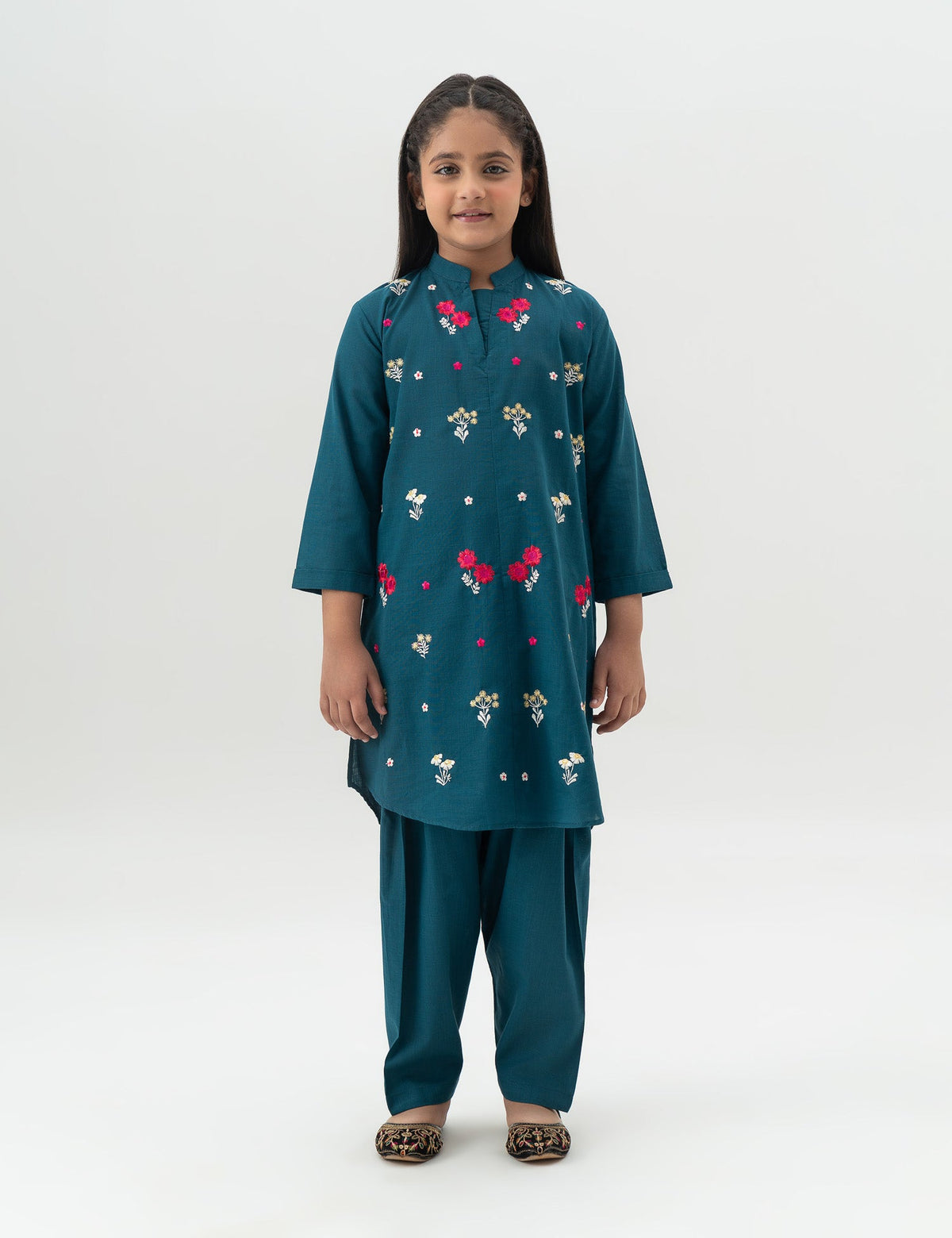 2 PIECE FLORAL EMBRORIDERED SUIT - BK12603GEWS29650-TEAL-2000000305525-3-4Y