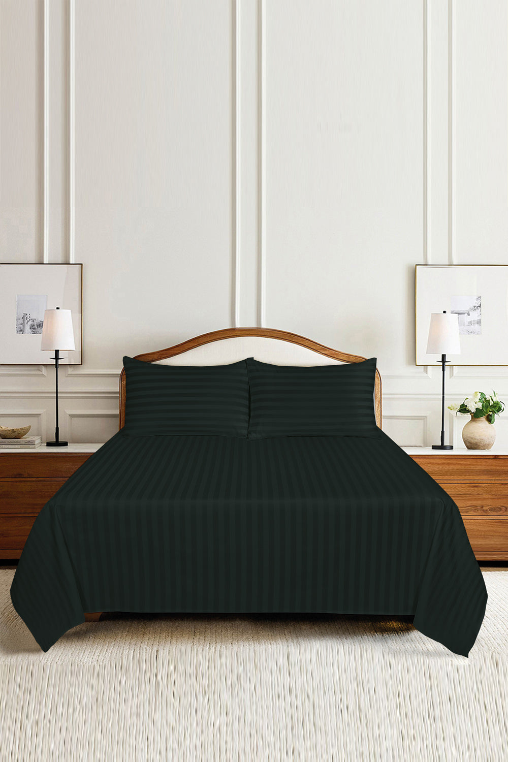 Black Luxury Stripe Bed Sheet Set