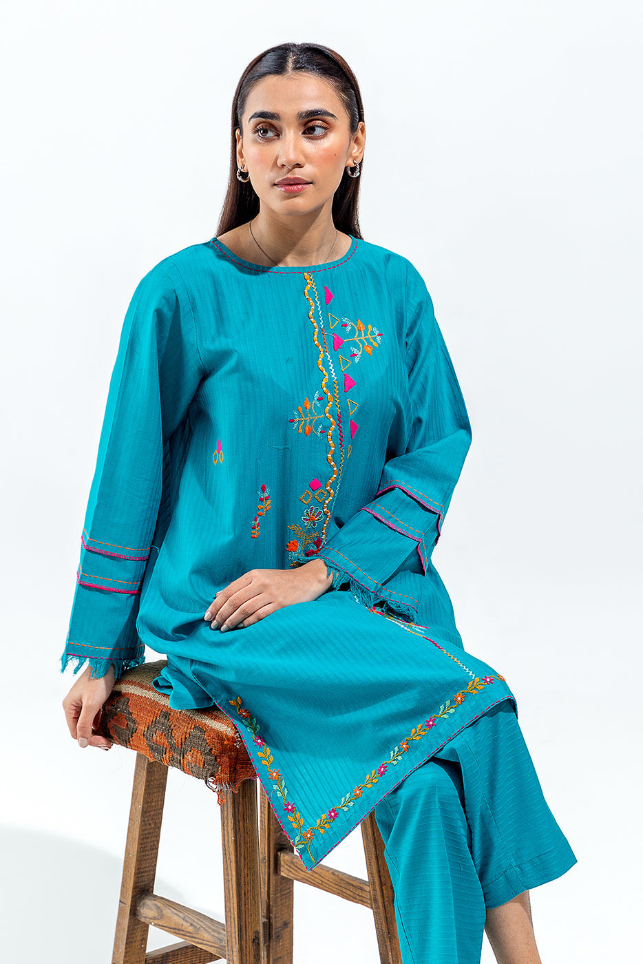 2 Piece Embroidered Self Jacquard Suit (Pret)
