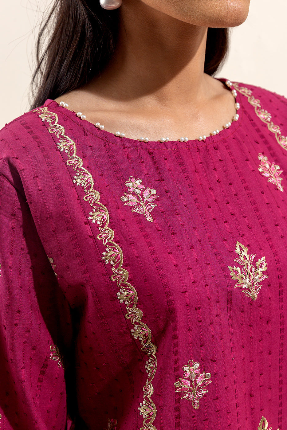 3 Piece Embroidered Lawn Suit-Carmine Quartz (Unstitched)