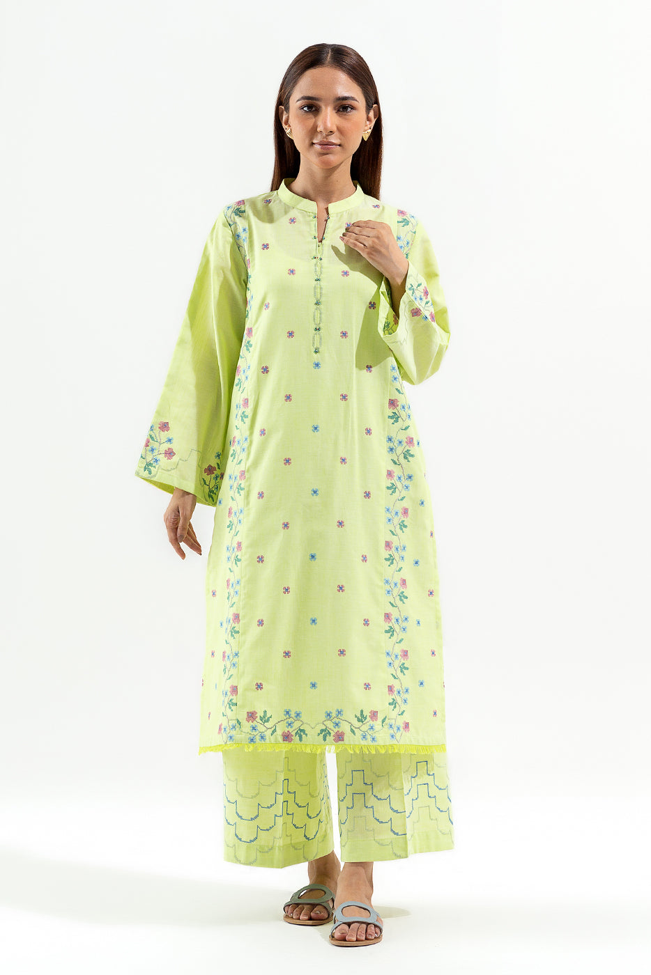 2 Piece Embroidered Chambray Suit (Pret)